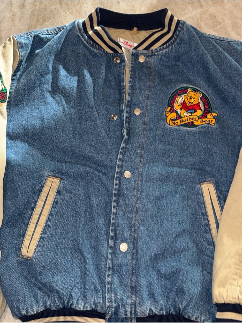Vintage Pooh Denim Varsity Jacket small